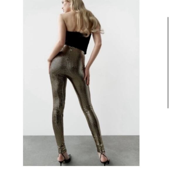 Zara Sparkly Gold Leggings Pants Size Extra Small XS - Picture 6 of 6